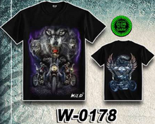 Lade das Bild in den Galerie-Viewer, WILD - Glow in the Dark T-Shirt Biker Wolf W-0178
