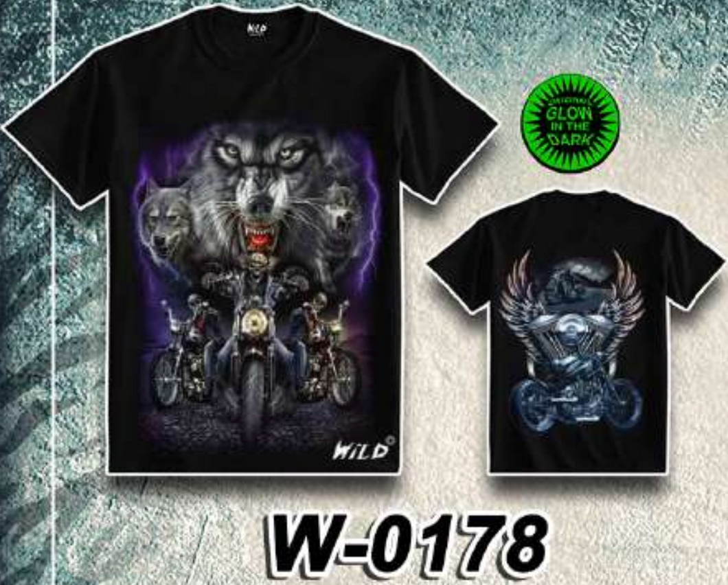 WILD - Glow in the Dark T-Shirt Biker Wolf W-0178