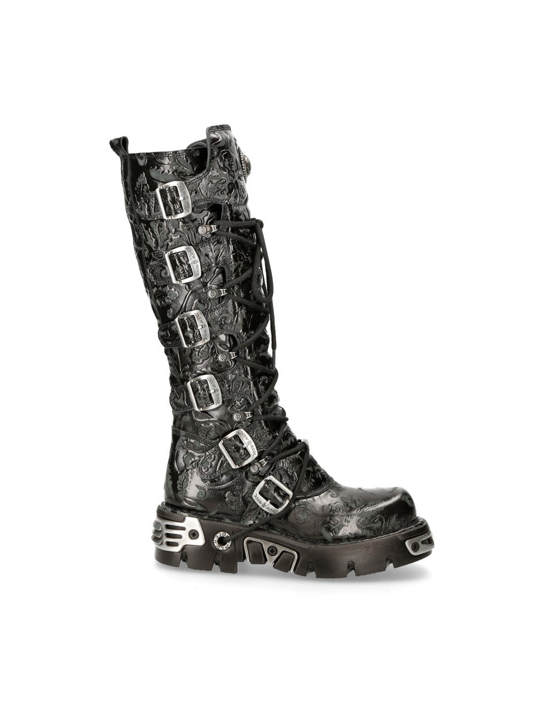 New Rock Schuhe High Boots M-272-CZ35 Stiefel Gothic Echtleder Vintage Flower Brokat