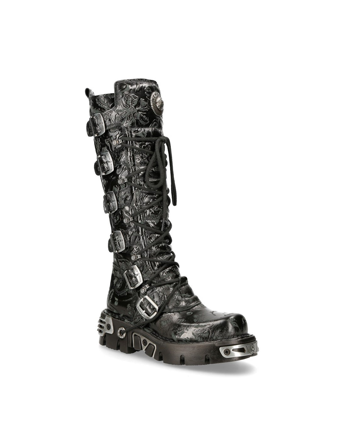 New Rock Schuhe High Boots M-272-CZ35 Stiefel Gothic Echtleder Vintage Flower Brokat