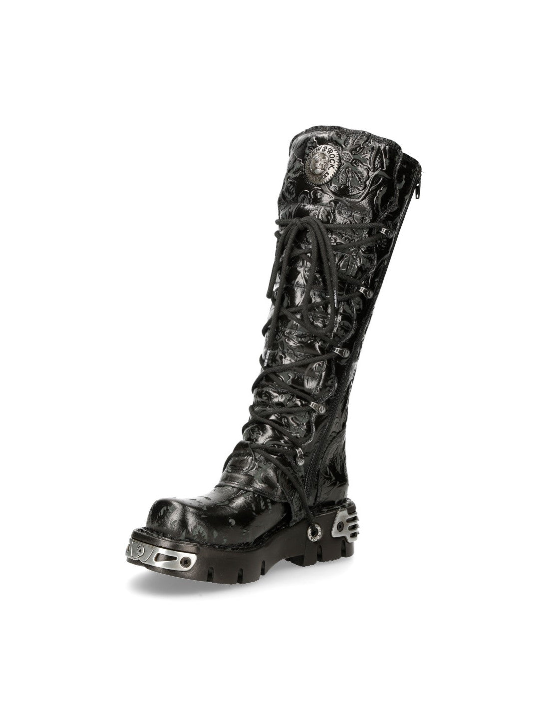 New Rock Schuhe High Boots M-272-CZ35 Stiefel Gothic Echtleder Vintage Flower Brokat