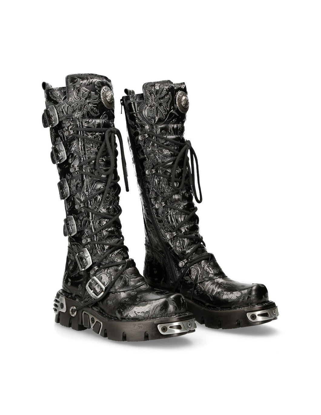 New Rock Schuhe High Boots M-272-CZ35 Stiefel Gothic Echtleder Vintage Flower Brokat