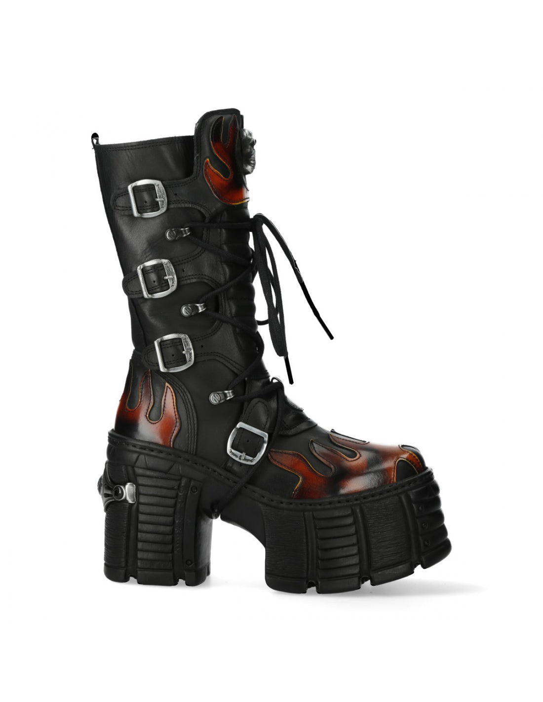 New Rock M-TM543-C1 Plateau Echtleder Boots Schwarz MAX Flammen