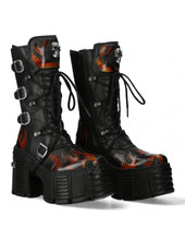 Lade das Bild in den Galerie-Viewer, New Rock M-TM543-C1 Plateau Echtleder Boots Schwarz MAX Flammen
