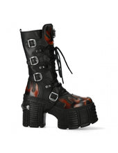 Lade das Bild in den Galerie-Viewer, New Rock M-TM543-C1 Plateau Echtleder Boots Schwarz MAX Flammen
