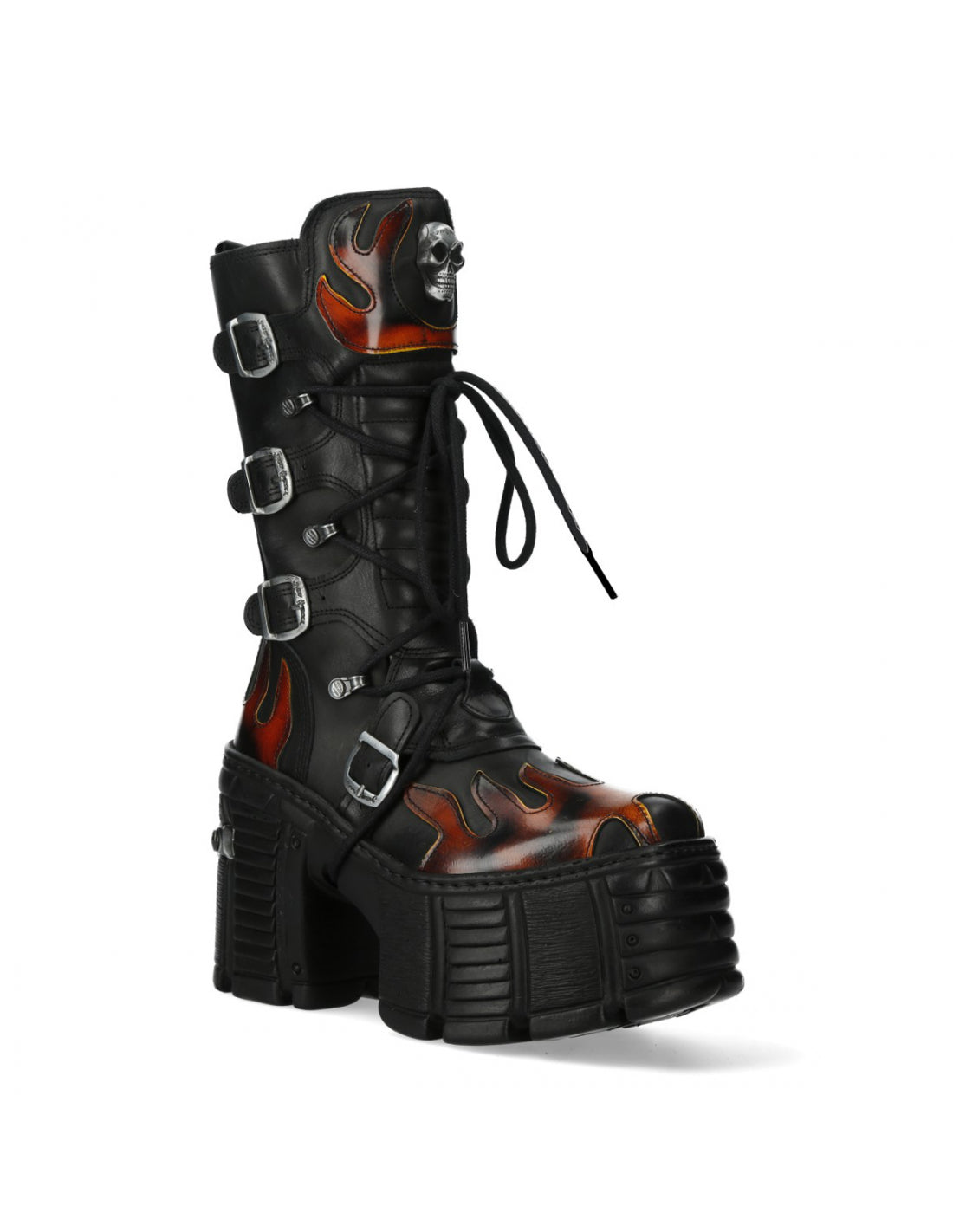 New Rock M-TM543-C1 Plateau Echtleder Boots Schwarz MAX Flammen