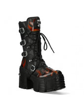 Lade das Bild in den Galerie-Viewer, New Rock M-TM543-C1 Plateau Echtleder Boots Schwarz MAX Flammen
