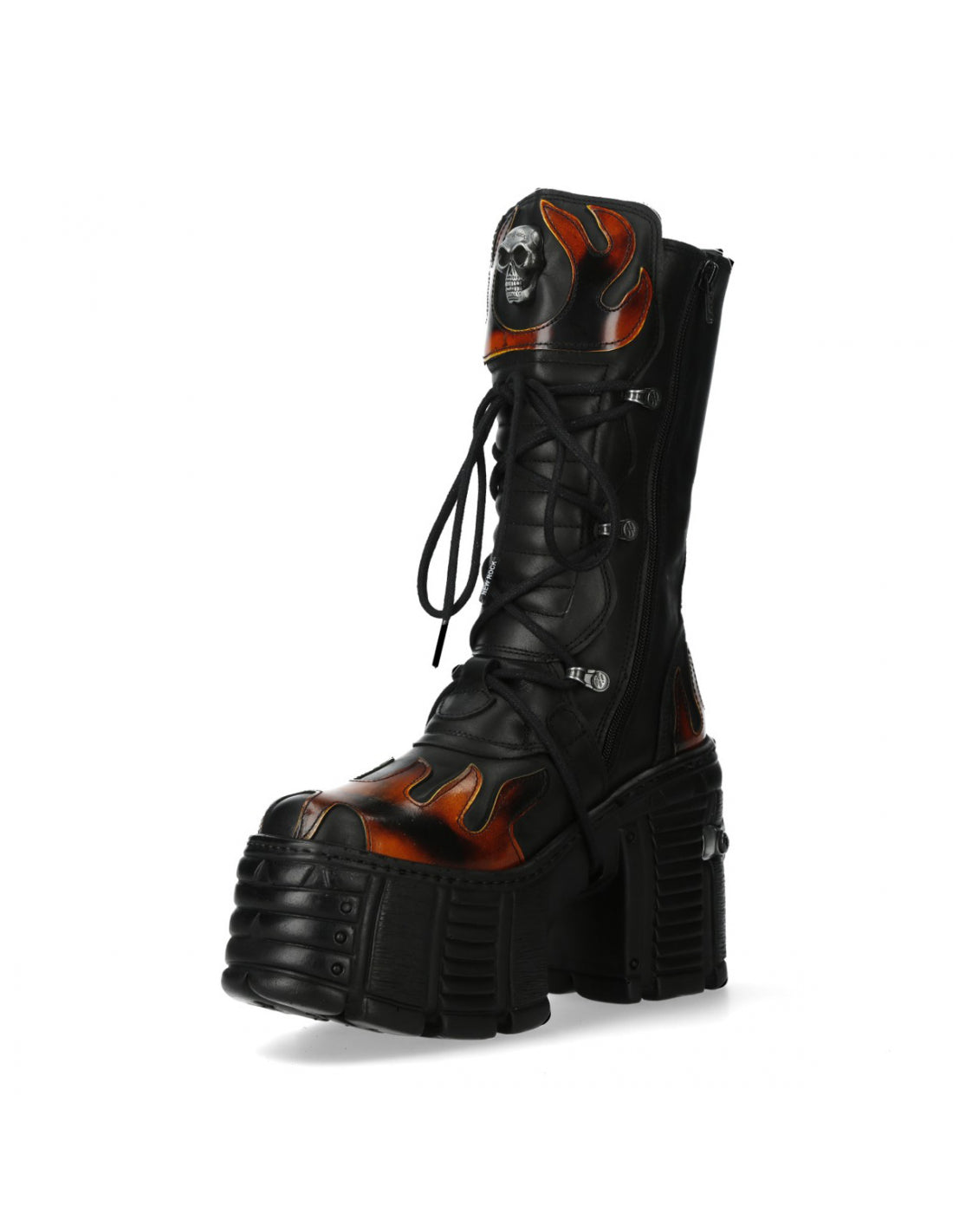 New Rock M-TM543-C1 Plateau Echtleder Boots Schwarz MAX Flammen