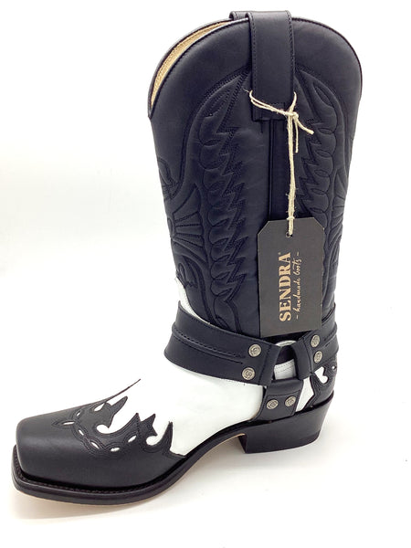 Sendra Boots Boots White/Black Real Leather Cowboy Biker Boots Exclusive & Limited