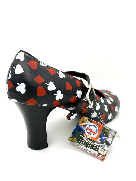 Underground England Damenschuhe Schuhe Pumps - Rockabilly Stil Pik Ass Herz Karo