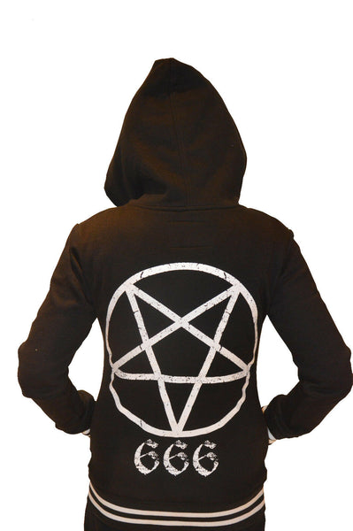 Damen Kapuzenjacke Hoodie PENTAGRAM Gothic Black Metal 666 mit Schriftzug DARK