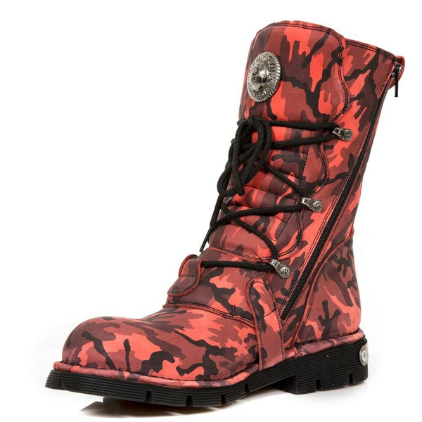 New Rock Schuhe Gothic Stiefel Boots Leder M.1473-S46 Rot Camouflage