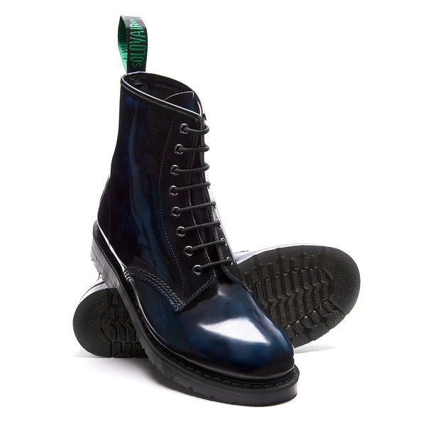 Solovair Schuhe Shoes Derby Boots Stiefel 8-Loch Leder Navy Rub-Off Blau Made in England